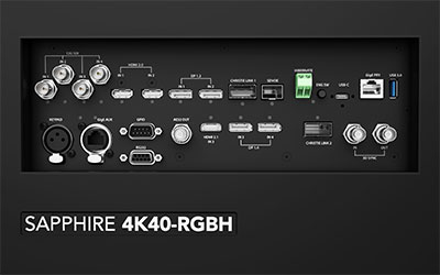 Close-up of the IO panel on a Sapphire 4K40-RGBH projector.