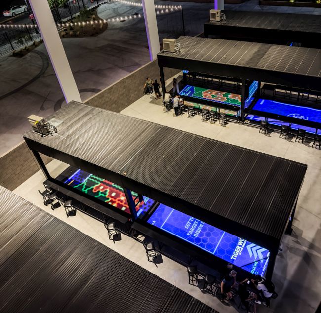 Looking down onto the rectangular virtual putting structures.