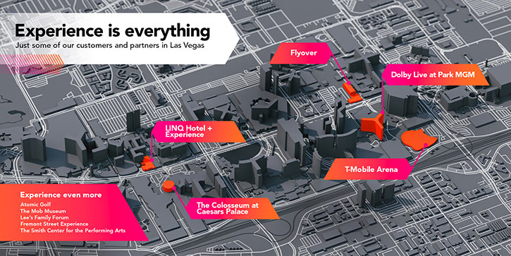 Street map of Las Vegas with buildings highlighted in orange.