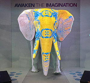 projection mapping on an elephant statue